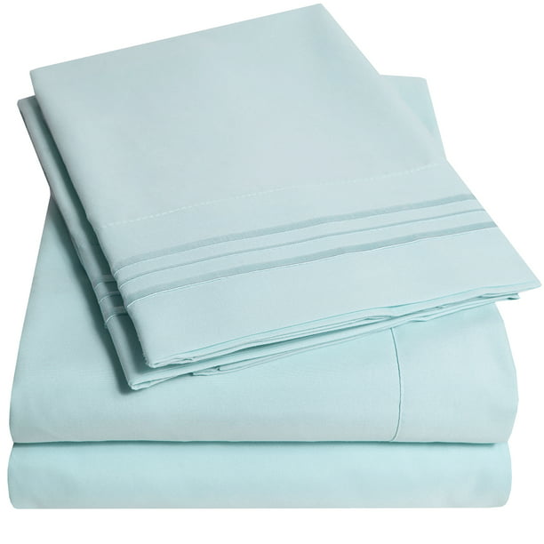 Details about  / DEEP POCKET 4 PIECE QUEEN BED SHEET 1800 COUNT SET SKY BLUE COLOR BRAND NEW